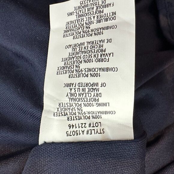 Betsy and Adam Navy Blue Satin Knit Belted Cocktail Dress | Size 14 - Picture 7 of 8